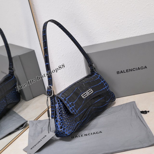 Balenciaga專櫃爆款鱷魚紋寶石藍女包 巴黎世家小號XX系列腋下包 fyj2019